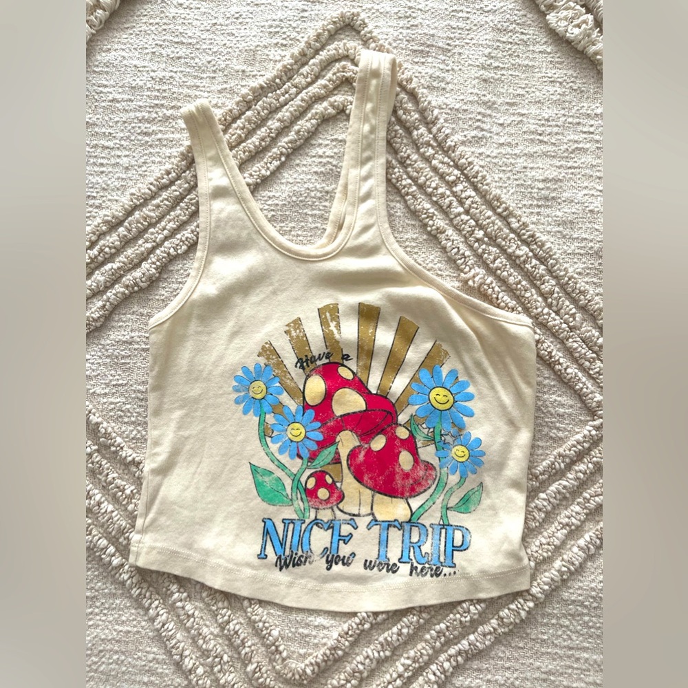 Wish you were here one shoulder crop top tee